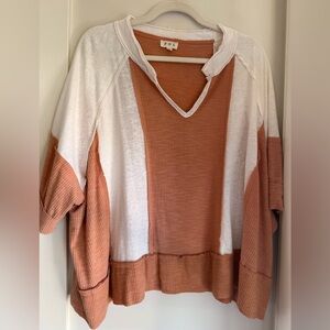 POL Oversized Soft V Neck Colorblock Top